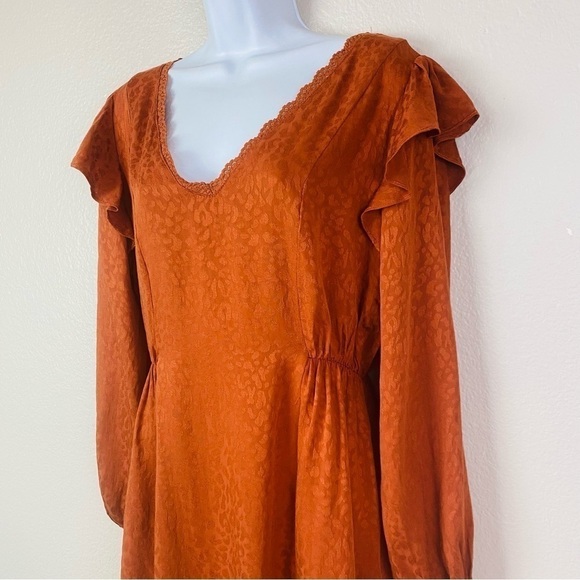 LunaChix Jacquard Leopard Print Long Sleeve Rust Dress Size L - Picture 4 of 10
